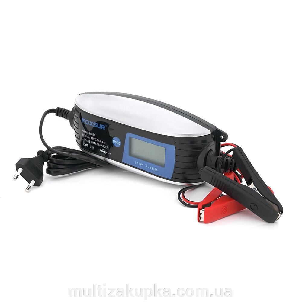 Автоматичний ЗУ для акумулятора Foxsur FBC061200840  6/12V,100-240V,4A, LCD, клеми (AGM/GEL/Lead) від компанії Mультізакупка - фото 1