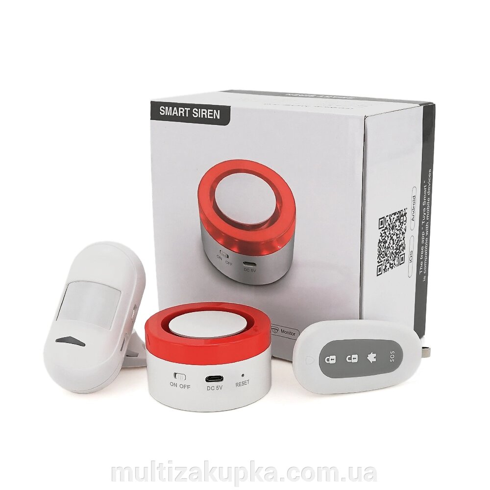 Автономна WiFi сигналізація YOSO Smart Alarm W00 ( Сирена + датчик руху + датчик дверей + Пульт дистанційного керування від компанії Mультізакупка - фото 1