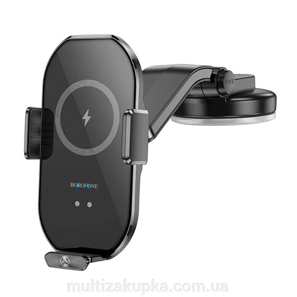 Автотримач BOROFONE BH206+ Wireless Charging 15W, кріплення на торпеду, клямка 50-90мм, Black, Box від компанії Mультізакупка - фото 1