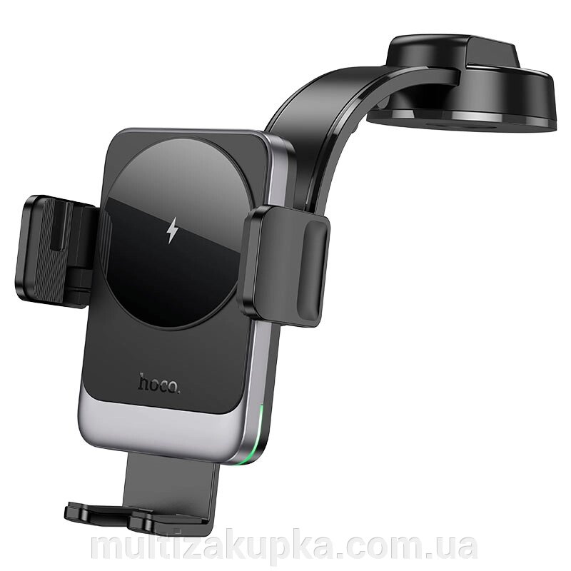 Автоутримувач HOCO HW14+ Wireless Charging 15W, кріплення на торпеду, затискач 55-90мм, Black, Box від компанії Mультізакупка - фото 1