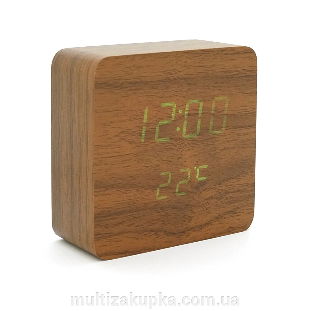 Електронний годинник VST-872S Wooden (Brown), з датчиком температури та вологості, будильник, живлення від кабелю USB, від компанії Mультізакупка - фото 1