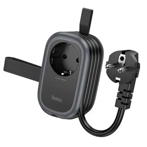Фільтр HOCO NS7 на 1 розетку + 2 USB+ USB-C, 20W, кабель 1.1м, 220в, black, box