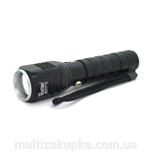 Ліхтар ручний Watton WT-087, 1LED Cree T6, 10W, 5 режимів, 18650/2800mah (перехідник 3*AAA), Black, IP44, СЗУ + АЗУ,