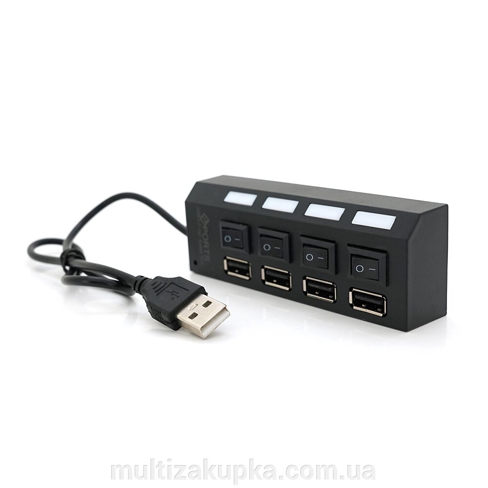 Хаб USB 2.0 4 порти з перемикачами на кожен порт, Black, 480Mbts High Speed, підтримка до 0,5ТВ, живлення від USB, від компанії Mультізакупка - фото 1