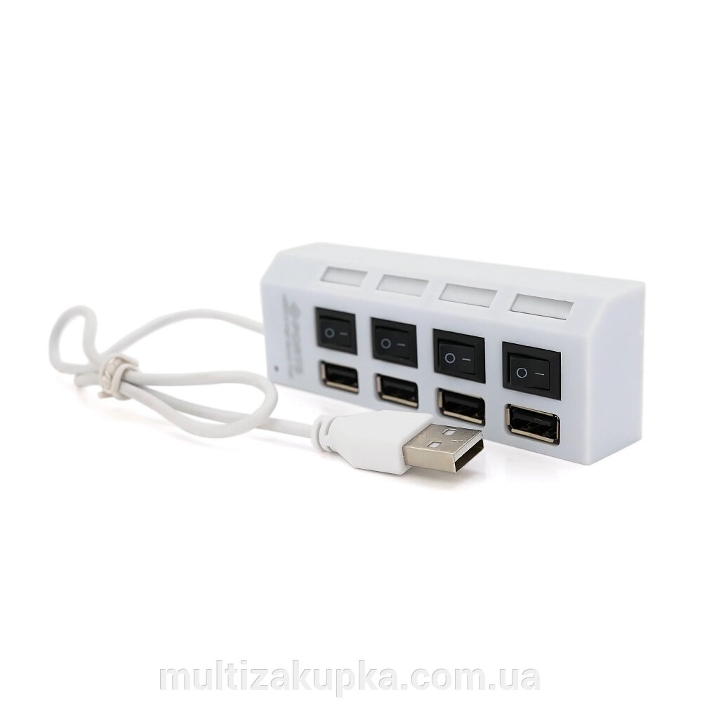 Хаб USB 2.0 4 порти з перемикачами на кожен порт, White, 480Mbts High Speed, підтримка до 0,5ТВ, живлення від USB, від компанії Mультізакупка - фото 1