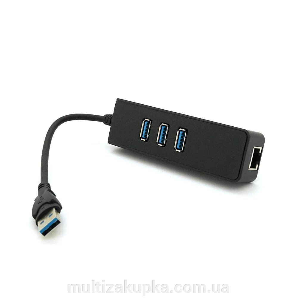 Хаб USB 3.0, 3 порти USB 3.0 + 1 порт Ethernet, Black, BOX від компанії Mультізакупка - фото 1