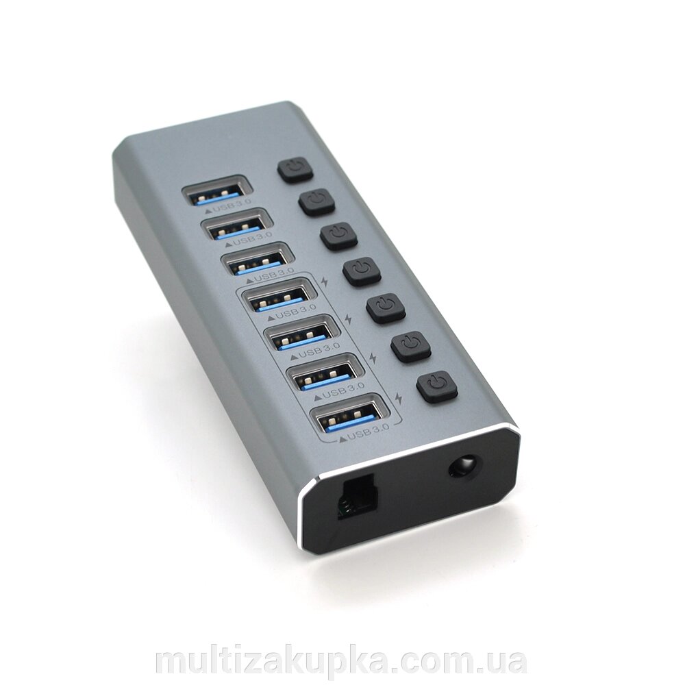 Хаб USB 3.0, 4 порти USB 3.0 + 3 порти QC3.0, з перемення на шкірень порт, DC12V2A, Black, BOX від компанії Mультізакупка - фото 1