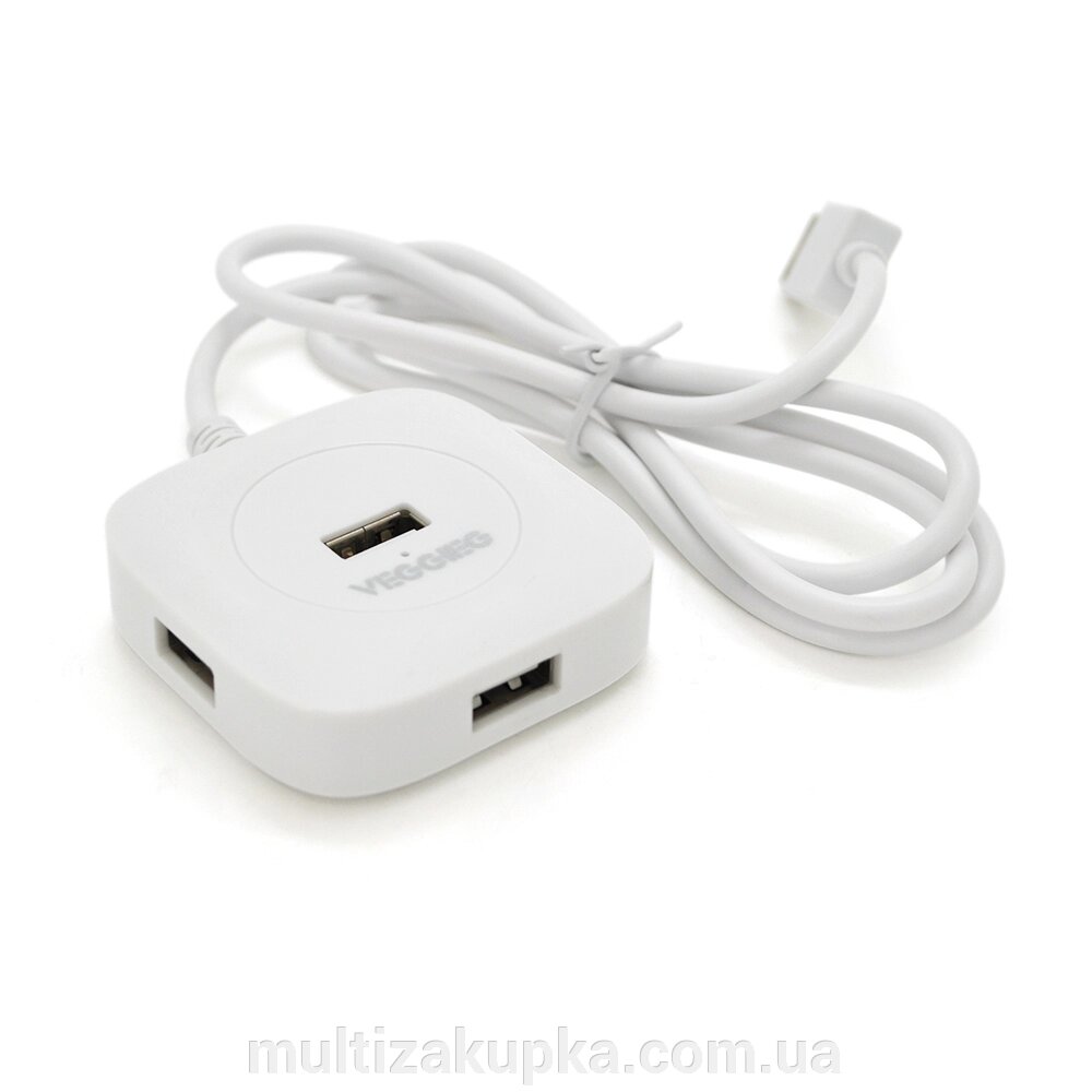 Хаб VEGGIEG V-U2408 USB 2.0 4 порта, 480Mbts, живлення від USB, White, 1,0m, Box від компанії Mультізакупка - фото 1