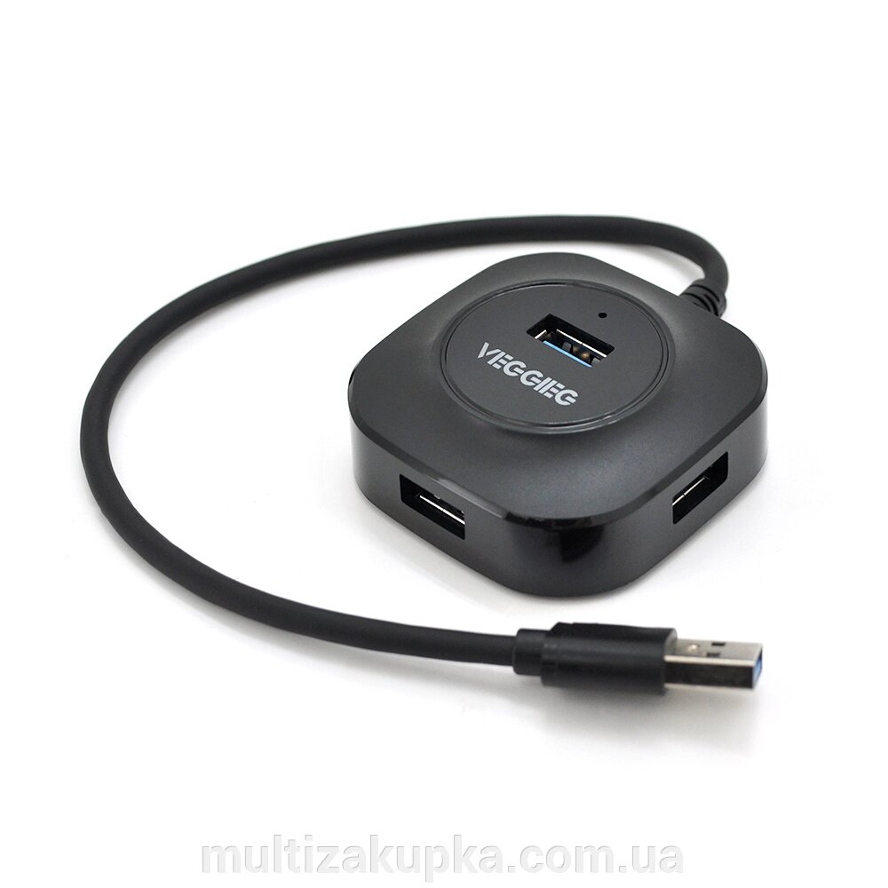 Хаб VEGGIEG V-U3401 USB 3.0 4 порта, 480Mbts, живлення від USB, Black, 0,3m, Box від компанії Mультізакупка - фото 1