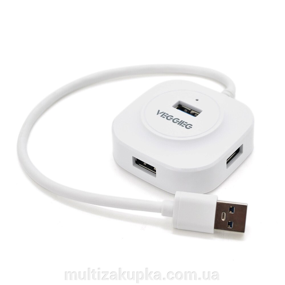 Хаб VEGGIEG V-U3403 USB 3.0 4 порти, 480Mbts, живлення від USB, White, 0,3m, Box від компанії Mультізакупка - фото 1