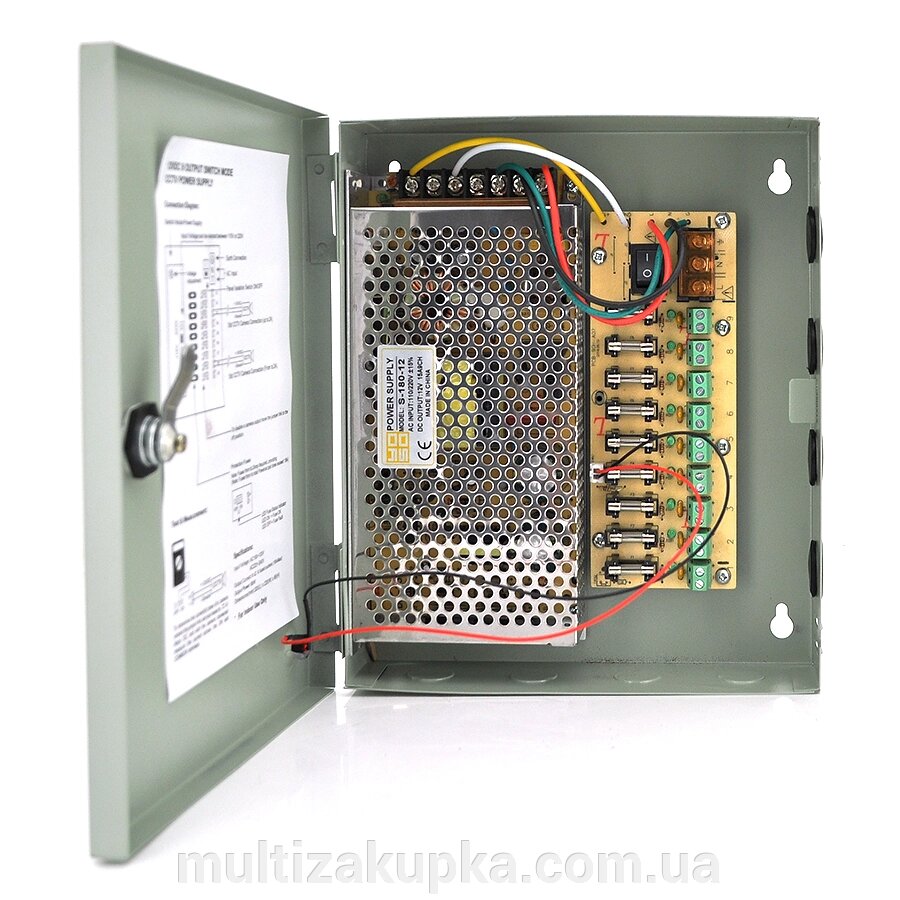 Імпульсний блок живлення 12V-15A / 9CH в боксі з замком перфорований, 9-ти канальний, Q20 від компанії Mультізакупка - фото 1