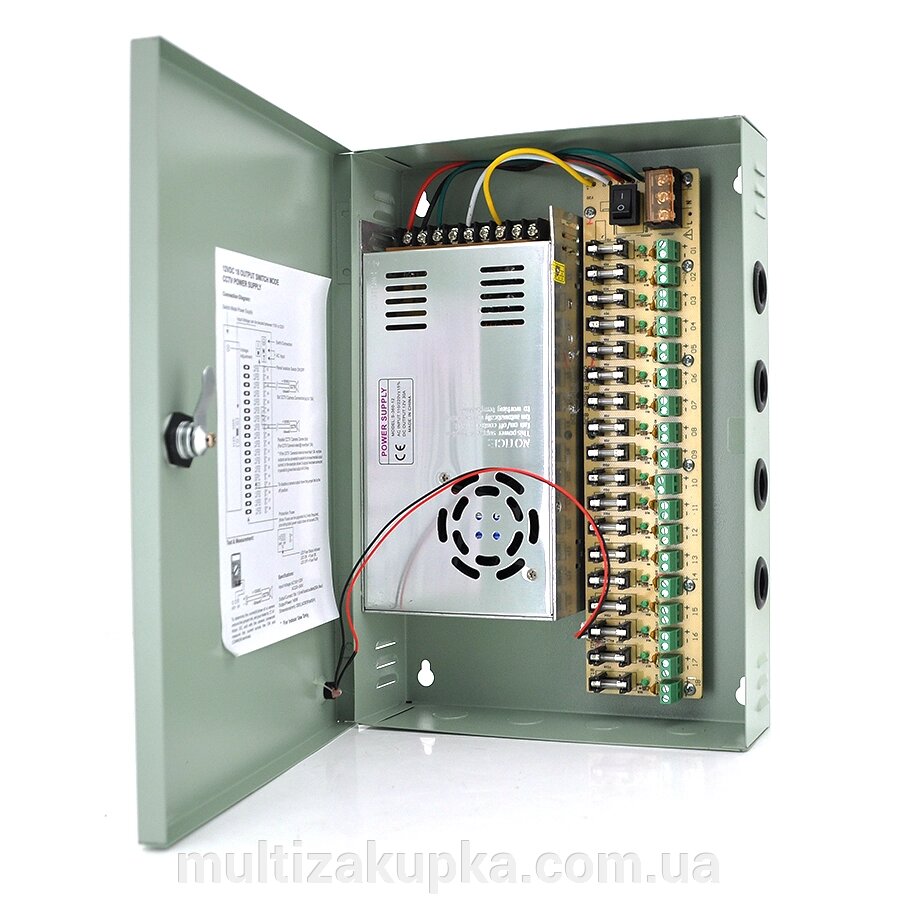 Імпульсний блок живлення 12V-30A / 18CH в боксі з замком перфорований, 18-ти канальний, Q14 від компанії Mультізакупка - фото 1