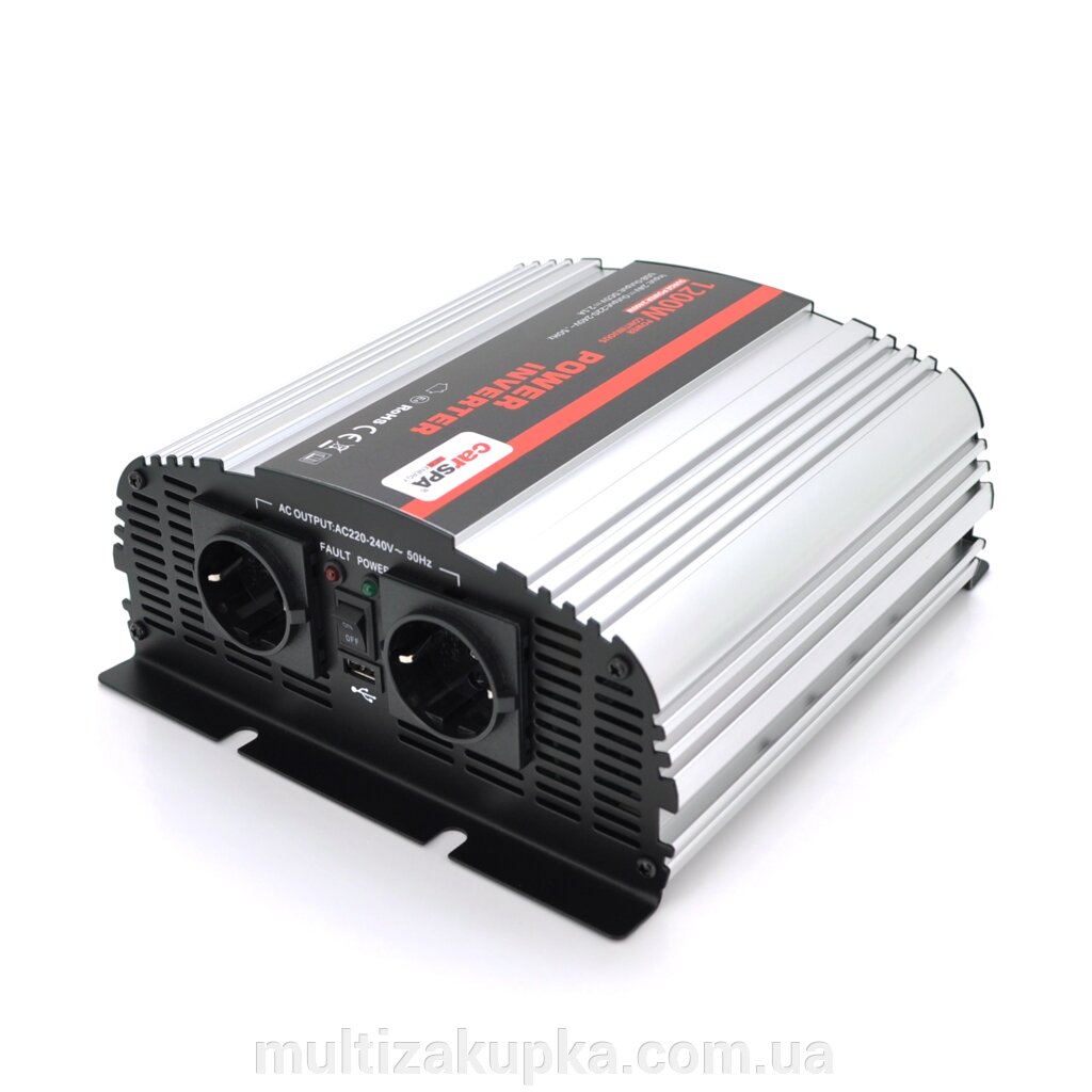 Інвертор напруги Carspa-1200-242 (1200Вт), 12/220V, approximated,  2Shuko, USB, клеми, Box Q4 від компанії Mультізакупка - фото 1