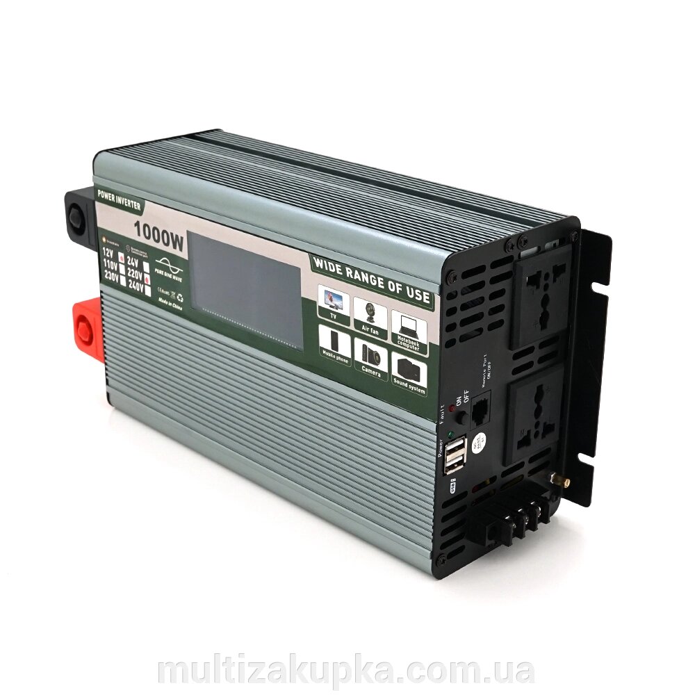 Інвертор напруги Demuda DMDPSW-1000W, 12V/220V, 1000W з правильною синусоїдою, 2 універсальні розетки, 2 USB, Rj 45, від компанії Mультізакупка - фото 1