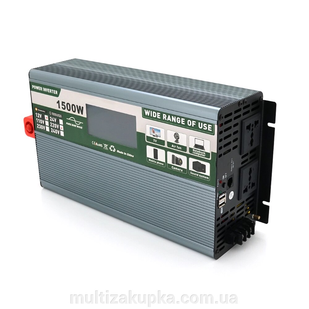 Інвертор напруги Demuda DMDPSW-1500W, 12V/220V, 1500W з правильною синусоїдою, 2 універсальні розетки, 2 USB, Rj 45, від компанії Mультізакупка - фото 1