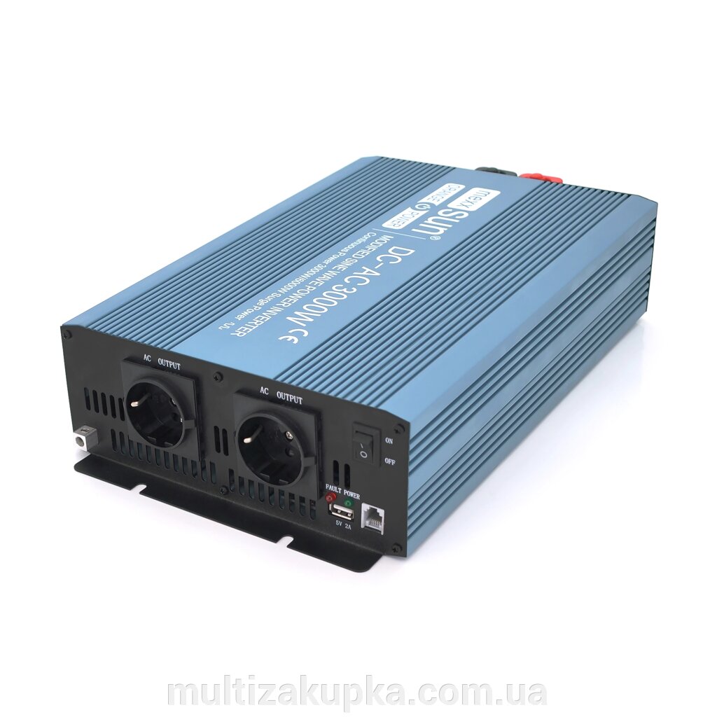 Інвертор напруги Mexxsun MXS-3000, 24V/220V, 3000W з правільною синусоїдою, 2 Shuko, клемні дроти, Q2 від компанії Mультізакупка - фото 1