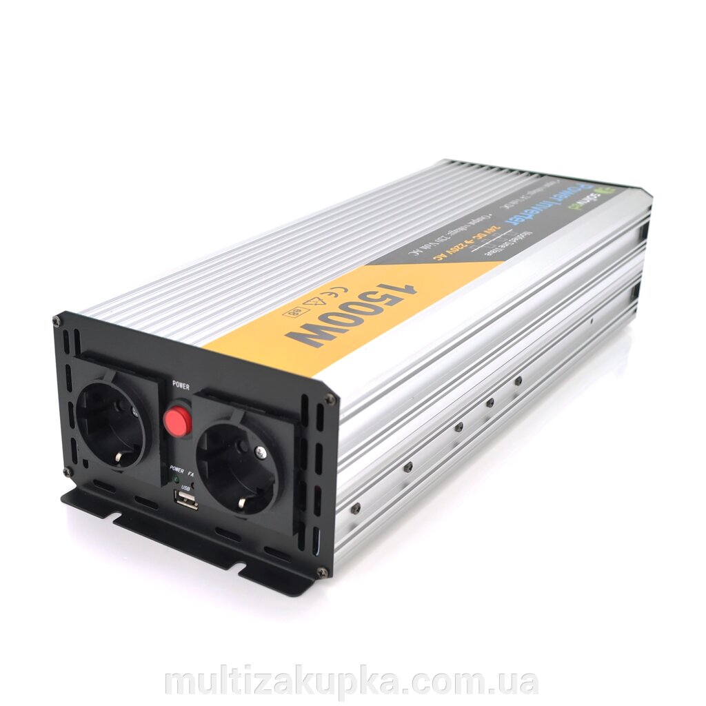 Інвертор напруги Solinved Sol-Yb24-1500M, 24V/220V, 1500W з апроксимованою синусоїдою, 2Shuko, USB, клемні дроти, Q6 від компанії Mультізакупка - фото 1