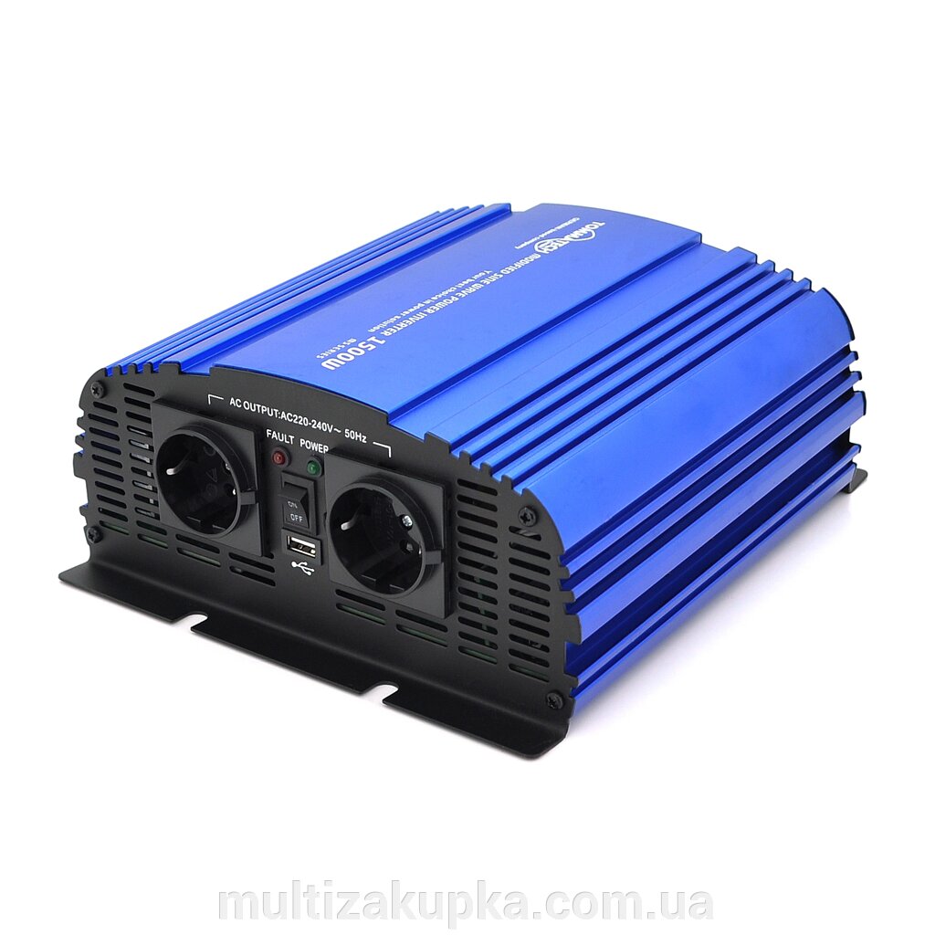 Інвертор напруги Tommatech MS-1500, 24V/220V, 1500W з апроксимованою синусоїдою, 2Shuko, USB, клемні дроти, 6 від компанії Mультізакупка - фото 1