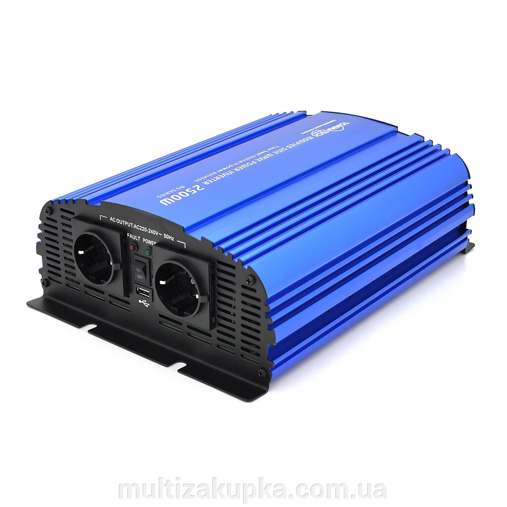 Інвертор напруги Tommatech MS-2500, 24V/220V, 2500W з апроксимованою синусоїдою, 2Shuko, USB, 2*клемні дроти, 10 від компанії Mультізакупка - фото 1