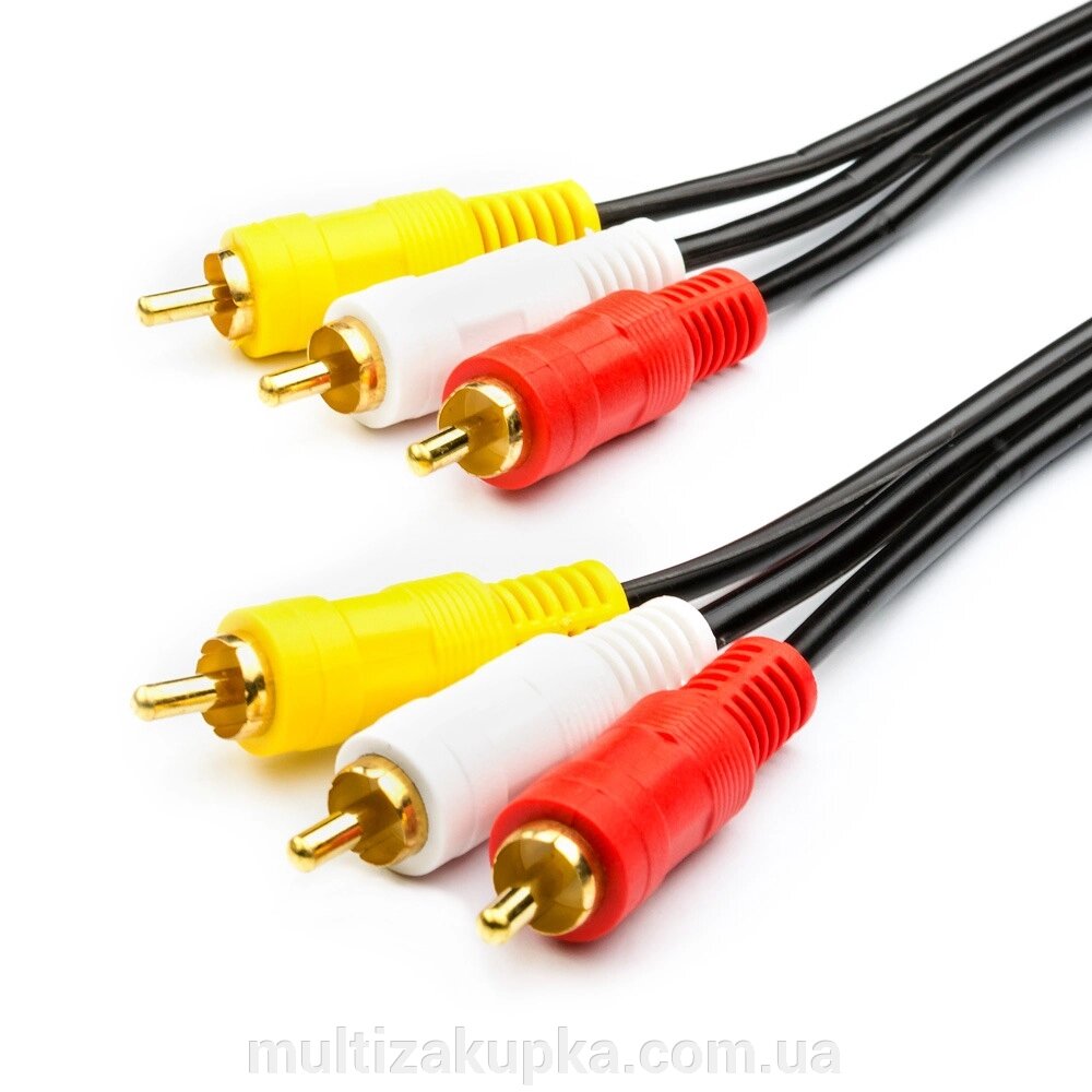 Кабель Audio-Video 3хRCA (тато) => 3хRCA (тато), GOLD connector, CU, круглий, Black, 3,0 м, (Пакет) Q300 від компанії Mультізакупка - фото 1