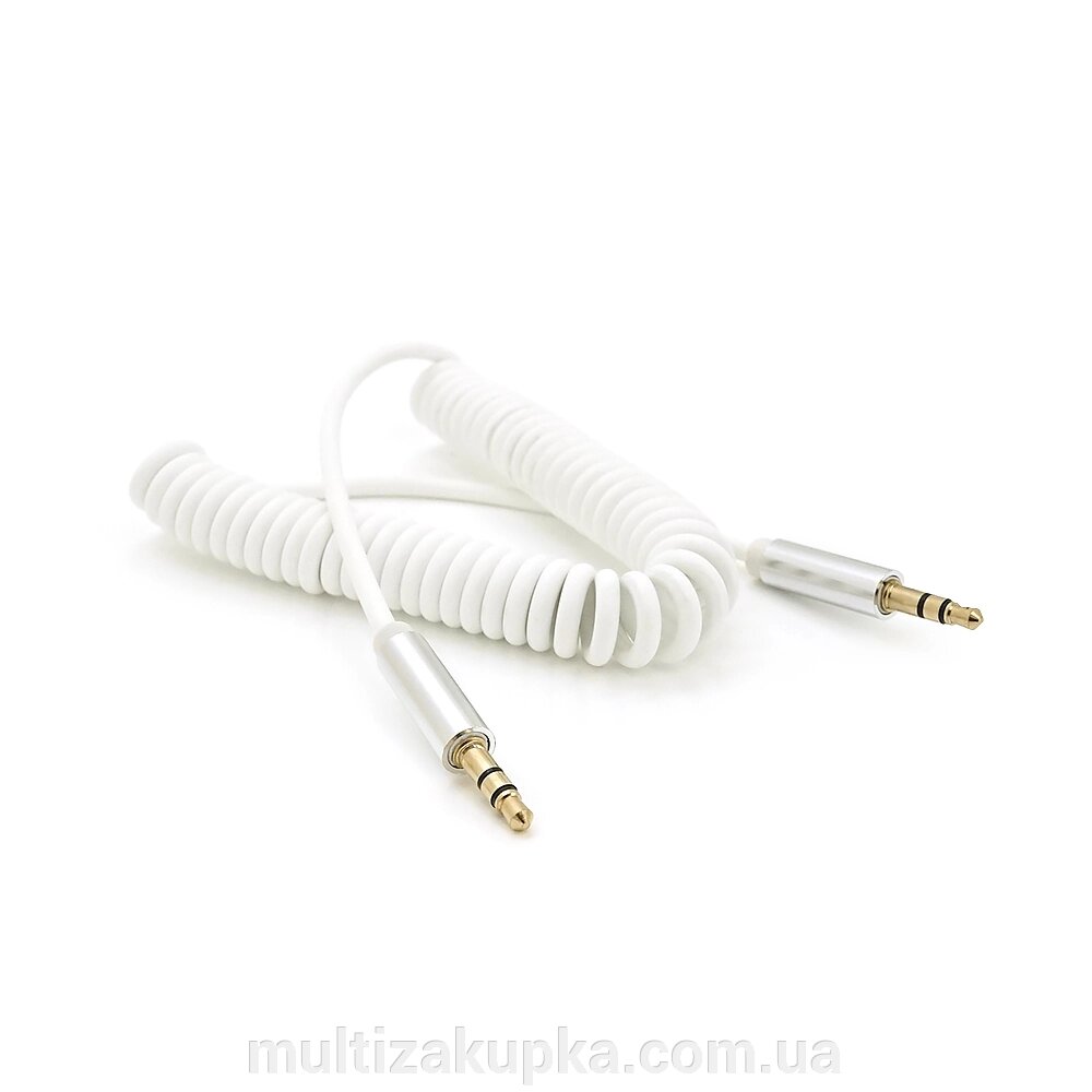 Кабель AUX Audio DC3.5 тато-тато 1.5м пружина, CCA Stereo Jack, (круглий) White cable, Box від компанії Mультізакупка - фото 1