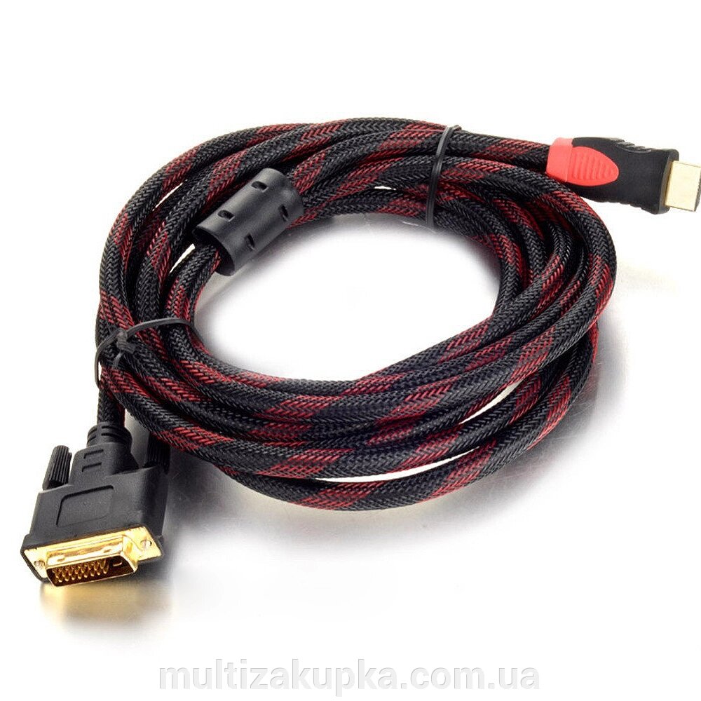 Кабель HDMI (тато) -DVI (тато) 1,5 метра 2 фериту обплетення круглий Пакет, Q150 від компанії Mультізакупка - фото 1