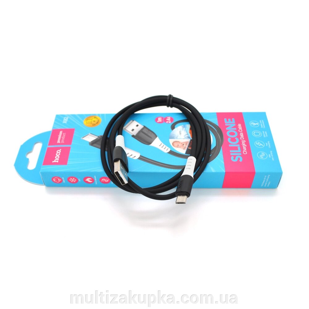 Кабель Hoco X82 silicone, Micro-USB, 2.4A, Black, довжина 1м, BOX від компанії Mультізакупка - фото 1