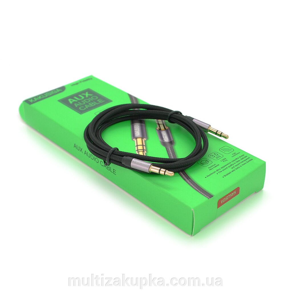 Кабель  iKAKU KSC-389 ROUYA AUX Audio DC3.5 тато-тато 1.0м, GOLD Stereo Jack, (круглий) Black cable, Box від компанії Mультізакупка - фото 1