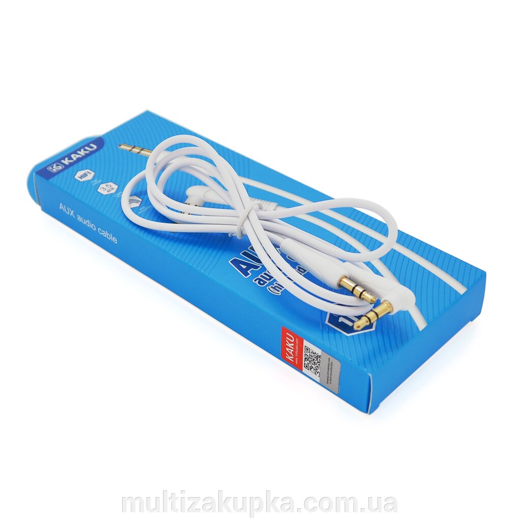 Кабель  iKAKU KSC-521 MEILE AUX Audio DC3.5 тато-тато 1.0м, GOLD Stereo Jack, (круглий) White cable, Box від компанії Mультізакупка - фото 1