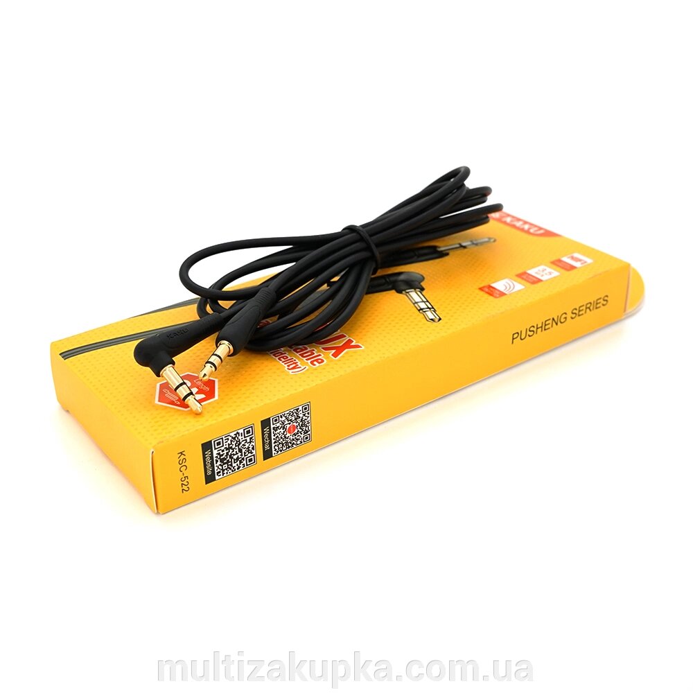 Кабель  iKAKU KSC-522 PUSHENG AUX Audio DC3.5 тато-тато 2.0м, GOLD Stereo Jack, (круглий) Black cable, Box від компанії Mультізакупка - фото 1