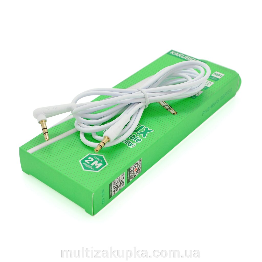 Кабель  iKAKU KSC-522 PUSHENG AUX Audio DC3.5 тато-тато 2.0м, GOLD Stereo Jack, (круглий) White cable, Box від компанії Mультізакупка - фото 1