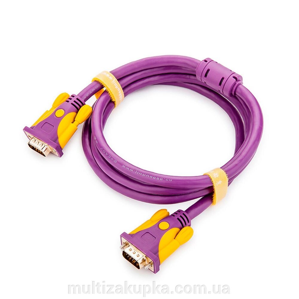 Кабель JH-VGA39 VGA 3+9, 1,5m, male to male (тато-тато), 1 ферит, purple, Пакет від компанії Mультізакупка - фото 1