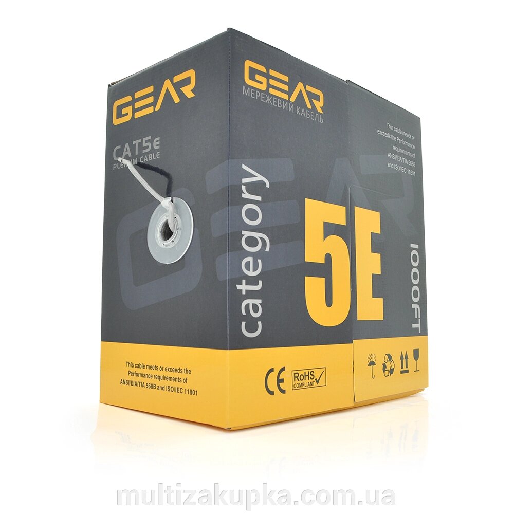 Кабель кручена пара GEAR UTP 4x2x0,51 Cat5E, CCA Premium, для внутрішніх робіт, сірий, 305m від компанії Mультізакупка - фото 1