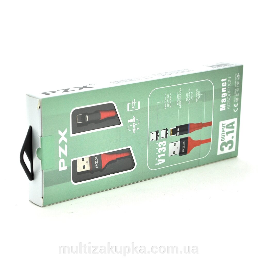 Кабель магнітний PZX V133, Lighting, Output, 3.1A, Red, довжина 1м, BOX від компанії Mультізакупка - фото 1