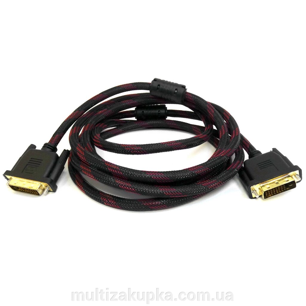 Кабель Merlion Dvi-Dvi 10m, 2 ферита, обплетення, Black, 24 / 24pin, (Пакет), Q50 від компанії Mультізакупка - фото 1