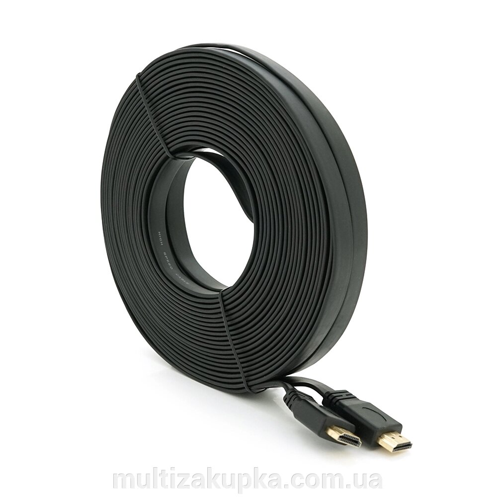 Кабель Merlion HDMI-HDMI 20m, v1.4, плоский Black, (Пакет), Q30 від компанії Mультізакупка - фото 1