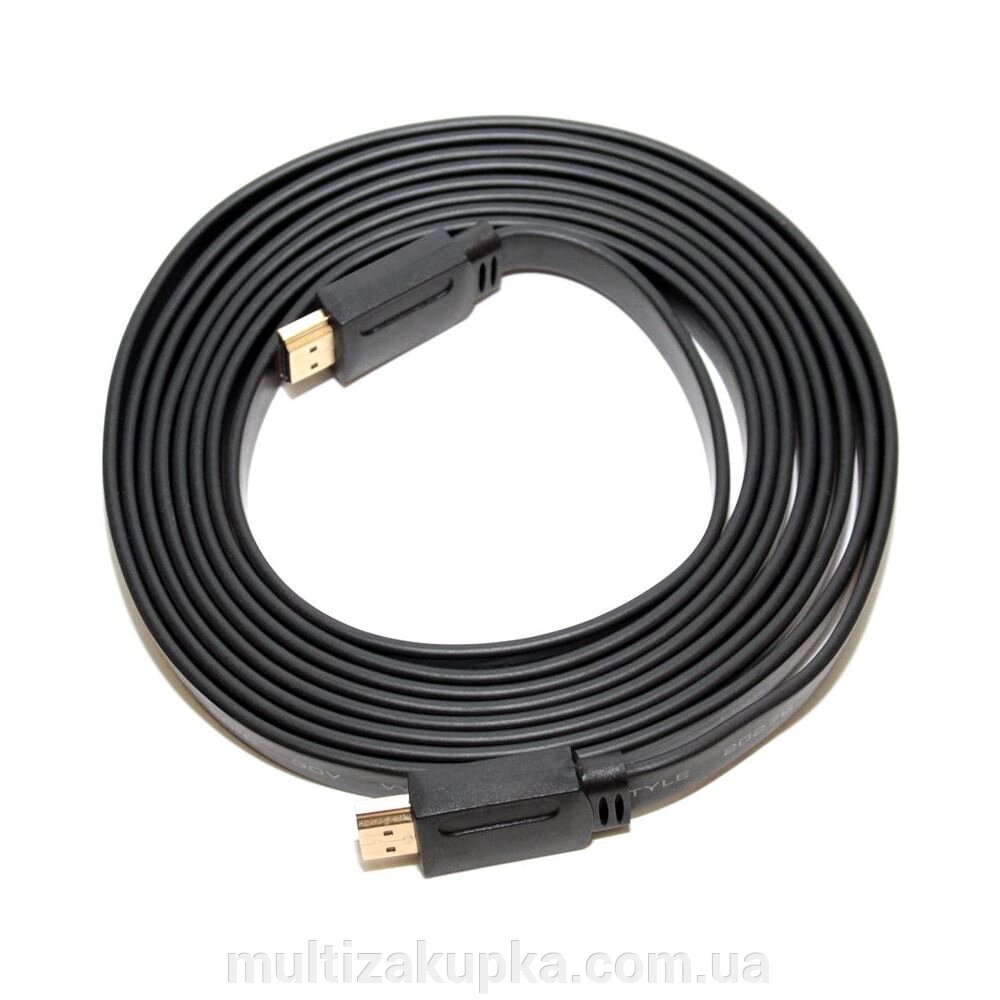 Кабель Merlion HDMI-HDMI 3.0m, v1.4, плоский Black, ( Пакет ), Q150 від компанії Mультізакупка - фото 1