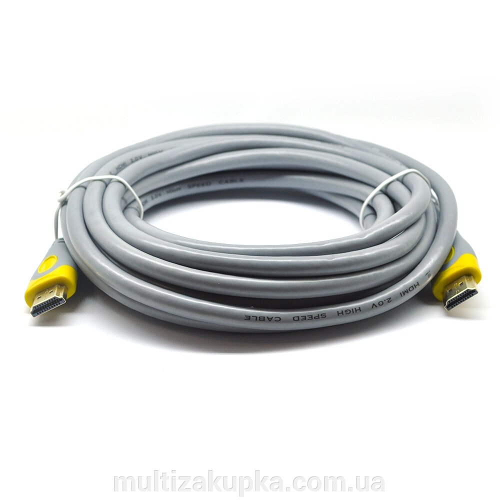 Кабель Merlion HDMI-HDMI V-Link High Speed 3.0m, v2,0, OD-8.2mm, круглий Grey, коннектор Grey / Yellow, (Пакет), Q80 від компанії Mультізакупка - фото 1