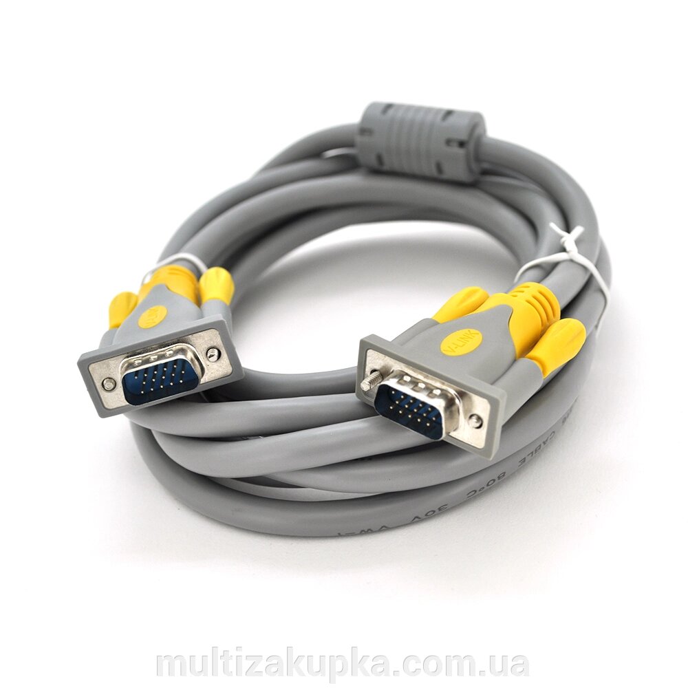 Кабель Merlion VGA 3 + 6 HIGH SPEED 3m, male to male (тато-тато), 1 ферит, сіро-жовтий, кульок 1080P Q80 від компанії Mультізакупка - фото 1