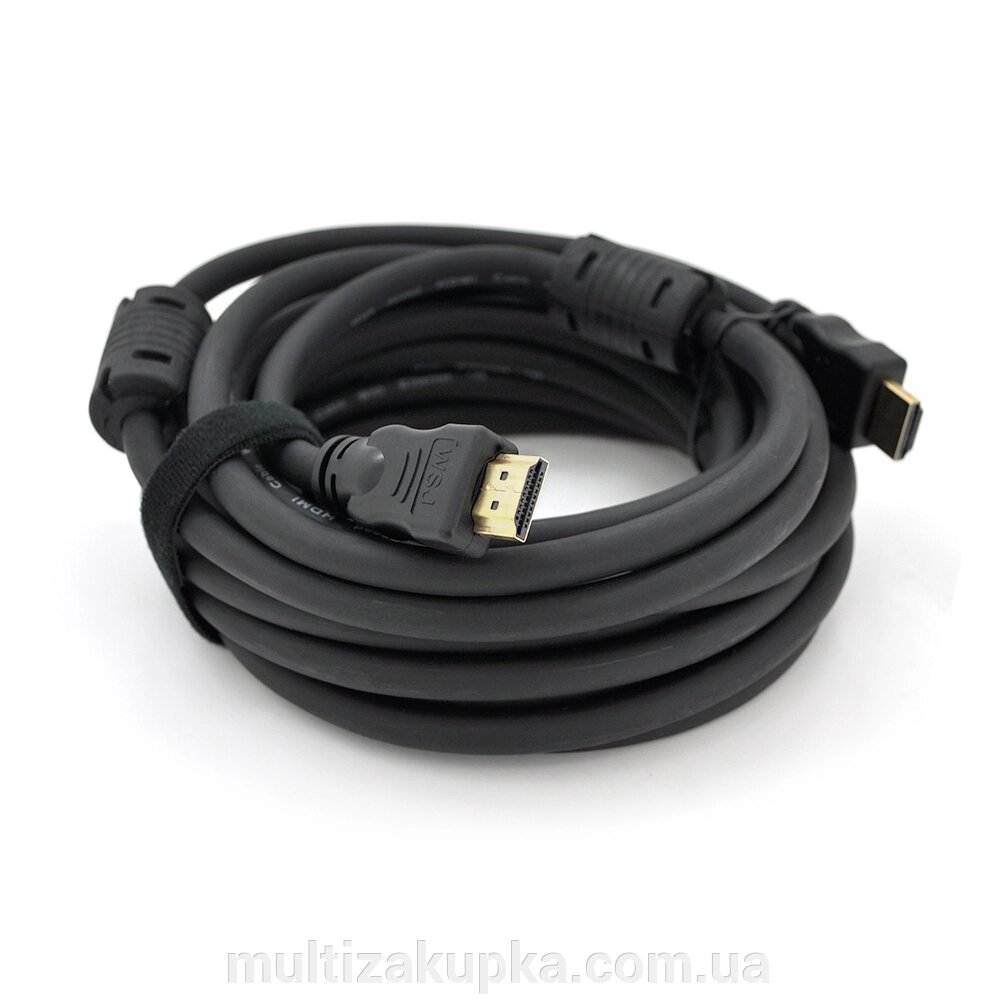 Кабель Ritar PL-HD348 HDMI-HDMI Ultra HD 4K,1080P, 5.0m, v1,4, OD-7.3mm, з фільтром, круглий Black, конектор Gold, від компанії Mультізакупка - фото 1