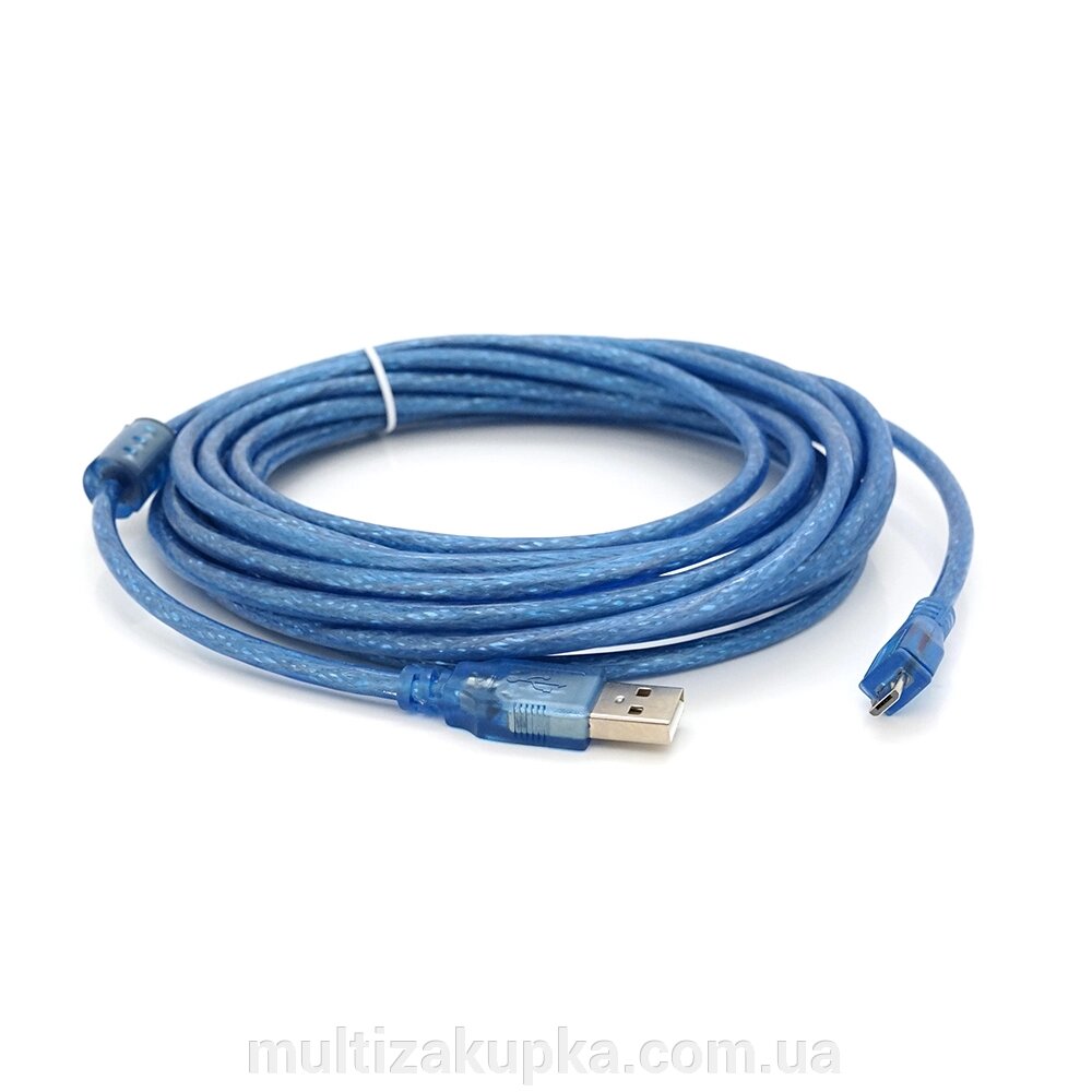 Кабель USB 2.0 (AM / Місго 5 pin) 5м, прозорий синій, Пакет від компанії Mультізакупка - фото 1