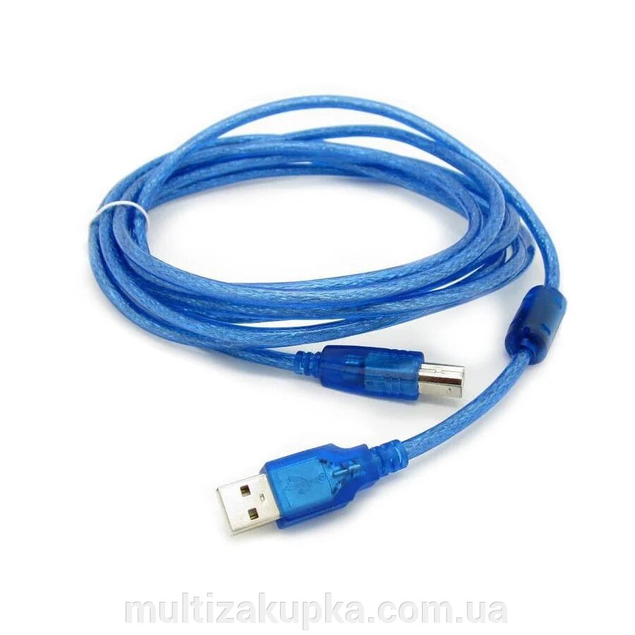 Кабель USB 2.0 RITAR AM / BM, 5.0m, 1 ферит, прозорий синій від компанії Mультізакупка - фото 1