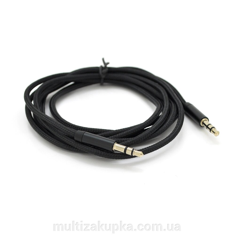 Кабель VEGGIEG AB-1 AUX Audio DC3.5 тато-тато 1.0м, GOLD Stereo Jack, обплетка, ( круглій ) Black cable, Пакет від компанії Mультізакупка - фото 1