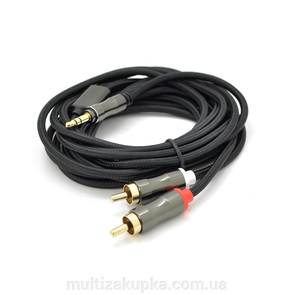 Кабель VEGGIEG AR2-3 DC3.5 (тато) => 2хRCA (тато), GOLD Jack, CU, Stereo, круглий, Black, 3 м, Пакет від компанії Mультізакупка - фото 1