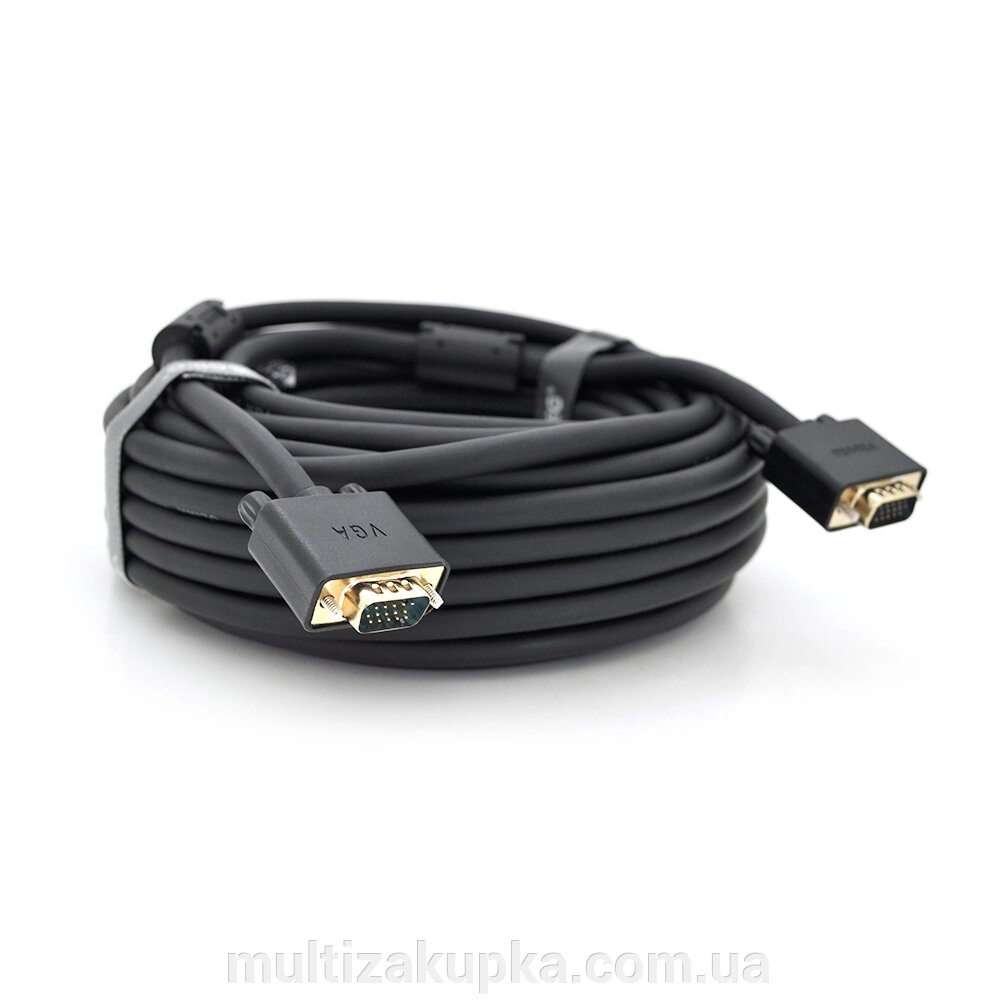 Кабель VEGGIEG VG-15 VGA 3 + 6, 15m, male to male (тато-тато), OD-8.0mm, 2 фериту, круглий Black, коннектор Gold, Box від компанії Mультізакупка - фото 1