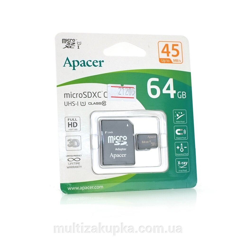 Карта пам'яті Apacer microSDHC Class 10 UHS-I, 64GB від компанії Mультізакупка - фото 1