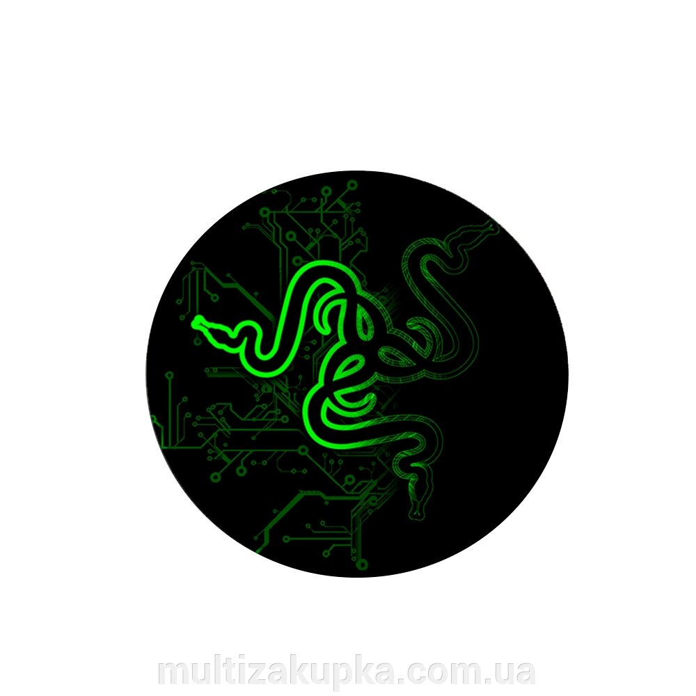 Килимок 220*220 мм тканинний RAZER 13 з боковою прошивкою (круглий), товщина 3 мм, колір Black/Green, Пакет від компанії Mультізакупка - фото 1