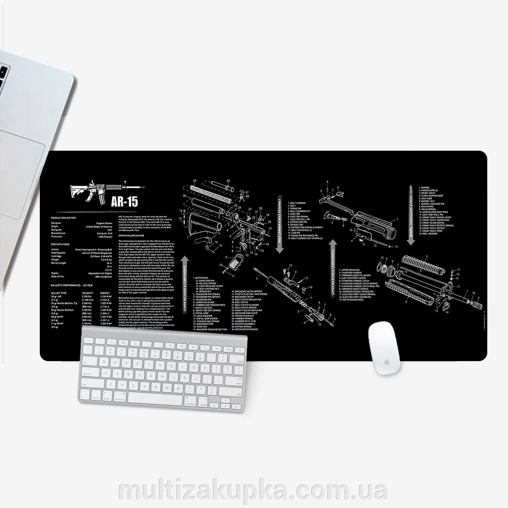 Килимок 300*800 тканинний "RIFLE AR-15 DETAILING" з бічною прошивкою, товщина 2 мм, Пакет від компанії Mультізакупка - фото 1