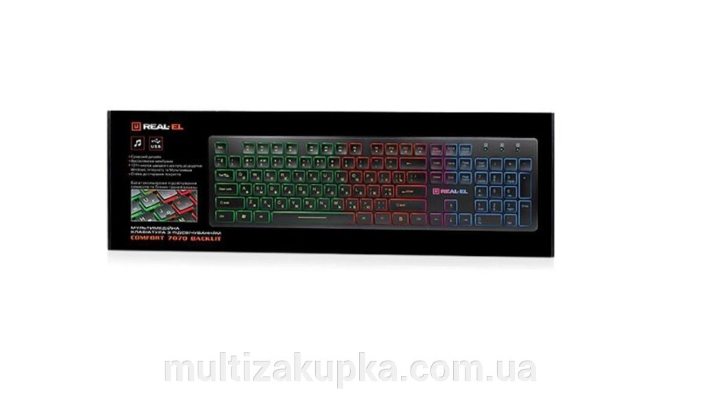 Клавіатура REAL-EL 7070 Comfort Backlit, black від компанії Mультізакупка - фото 1