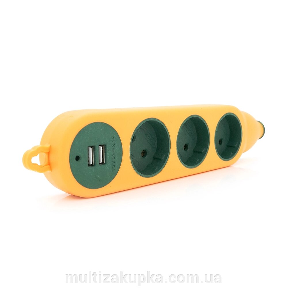 Колодка для подовжувача 3 гнізда + 2USB без заземлення 16A 220V, Orange, Q100 від компанії Mультізакупка - фото 1